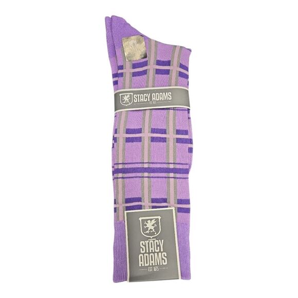 STACY ADAMS MENS PLAID PATTERN DRESS SOCK. PURPLE GRAY SAS 355-3 - Picture 1 of 3